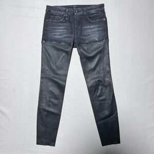 R13 Chaps Jeans Womens 25 Black Marble Denim Leather Panel Skinny Made in‎ Italy